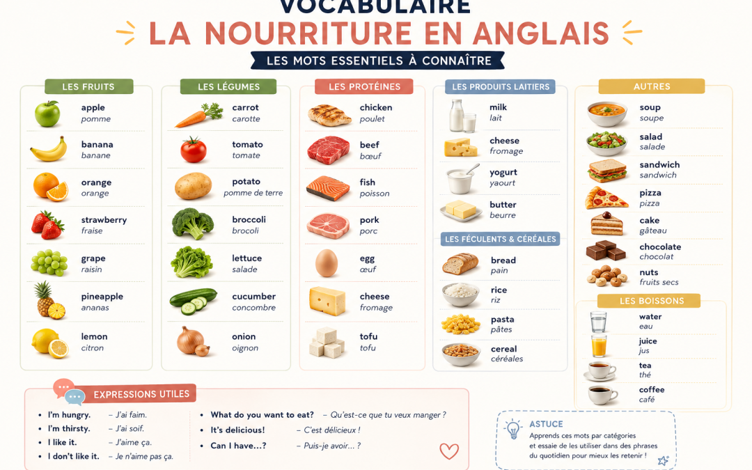 La Nourriture en Anglais (Food) : Vocabulaire et Expressions